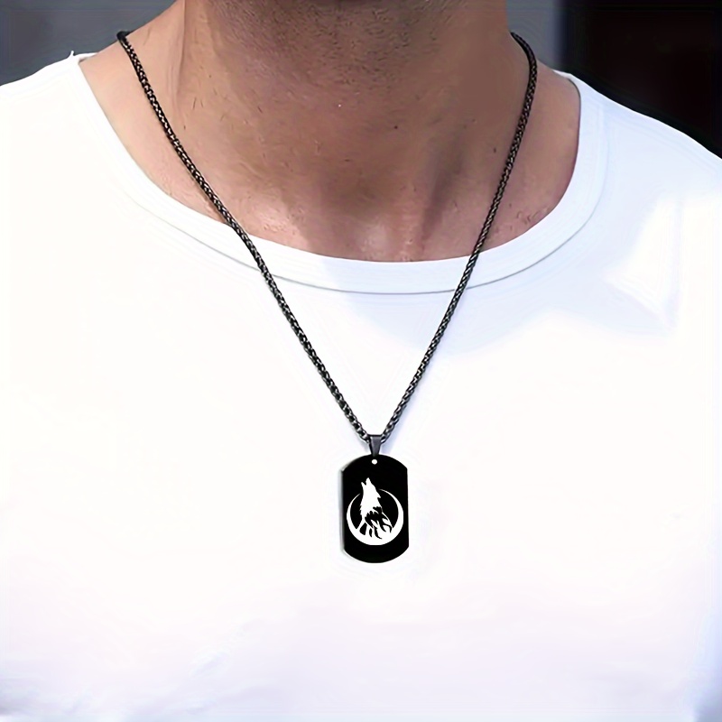 Men's Custom Engraved Nordic Viking Wolf Head Pendant Necklace